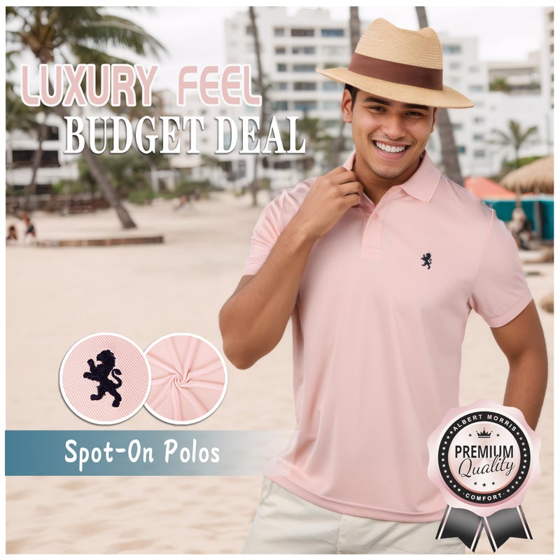 Albert Morris Mens Striped Short Sleeve Polo Shirts 4 Pack - Regular Fit - Multicolor - Pastel Collection (4 Pack) - Small - Image 5